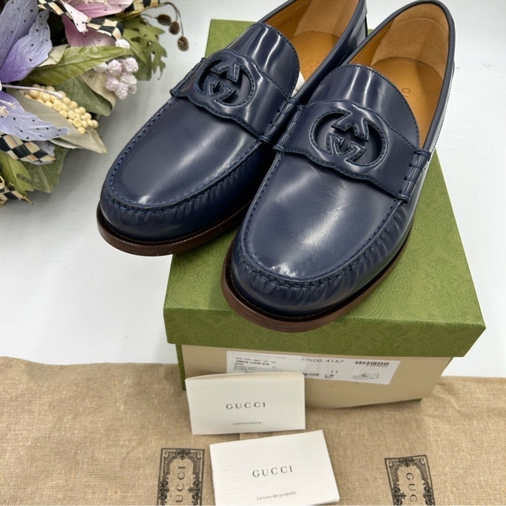 Men’s Gucci interlocking GG leather loafers size 11 made in Italy cobbler soles - Picture 3 of 9